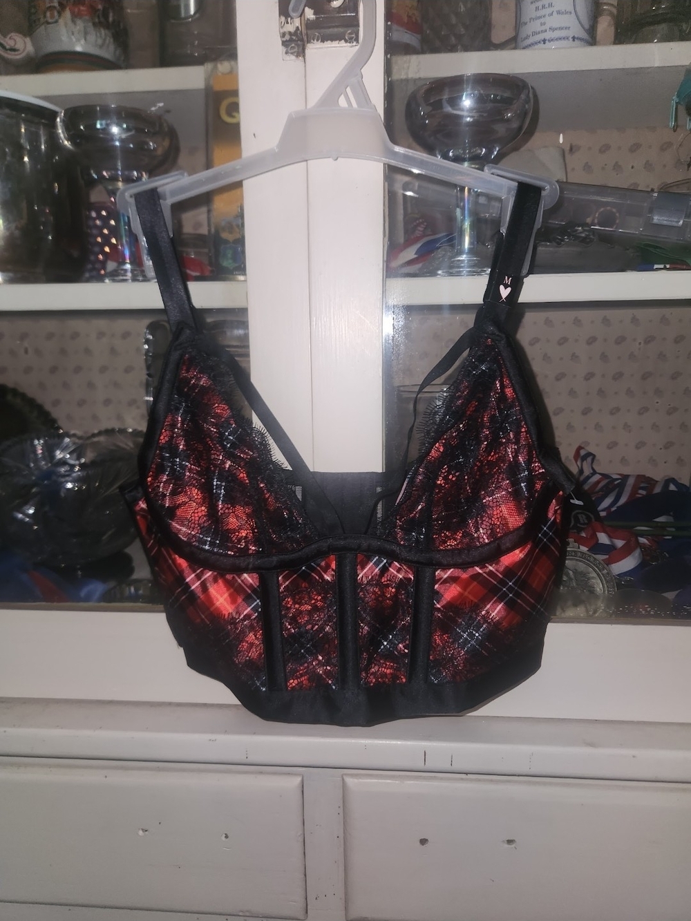 Victoria's Secret Red and Black Plaid Lace Bralette